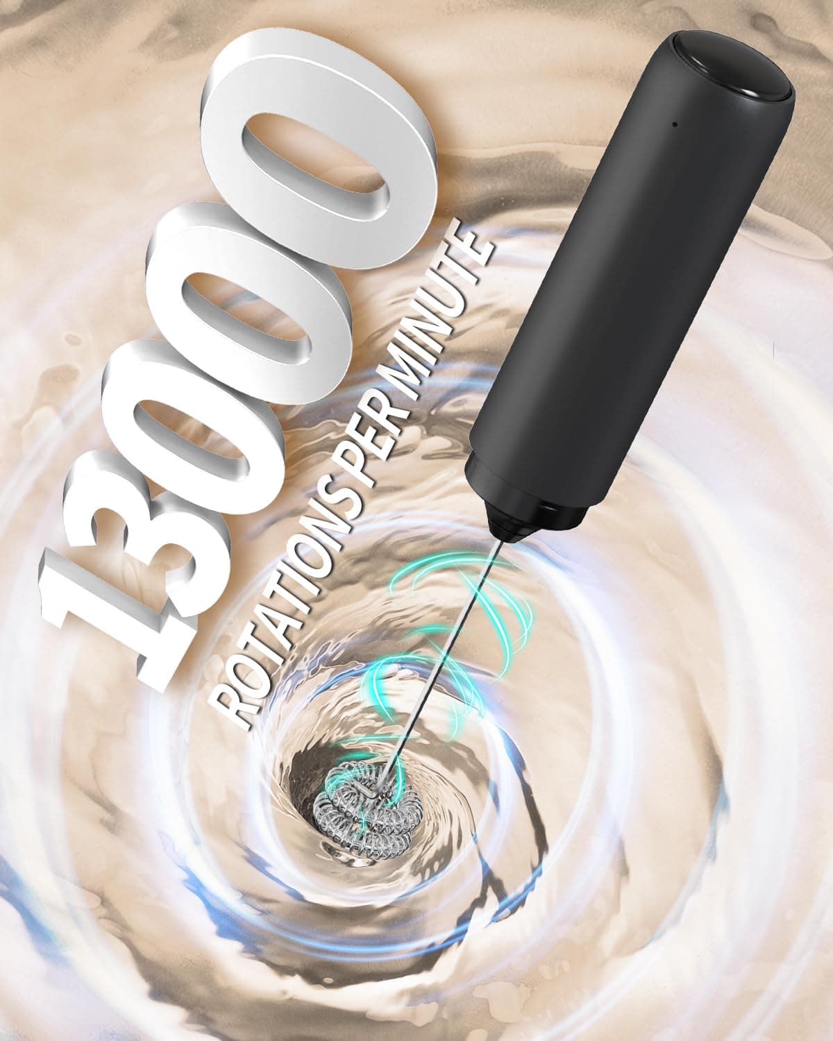 CIRCLE JOY Electric Milk Frother Handheld, Rechargeable Coffee Frother with Dual Spring Whisk, Portable Hand Frother Wand Drink Mixer for Coffee, Hot Chocolate, Cappuccino, Frappe, Matcha, Black — view 5