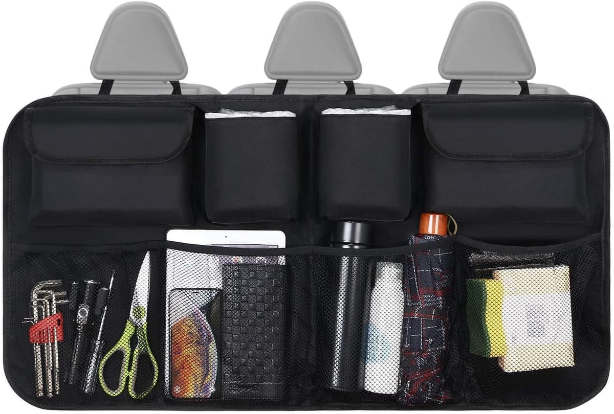 URAQT Car Boot Organiser Waterproof Kick Mats Car Organiser Seat Back Protectors, Multi-Pocket Children's Travel Storage, Durable Foldable Cargo Net Storage for Car Backseat Cover — view 4