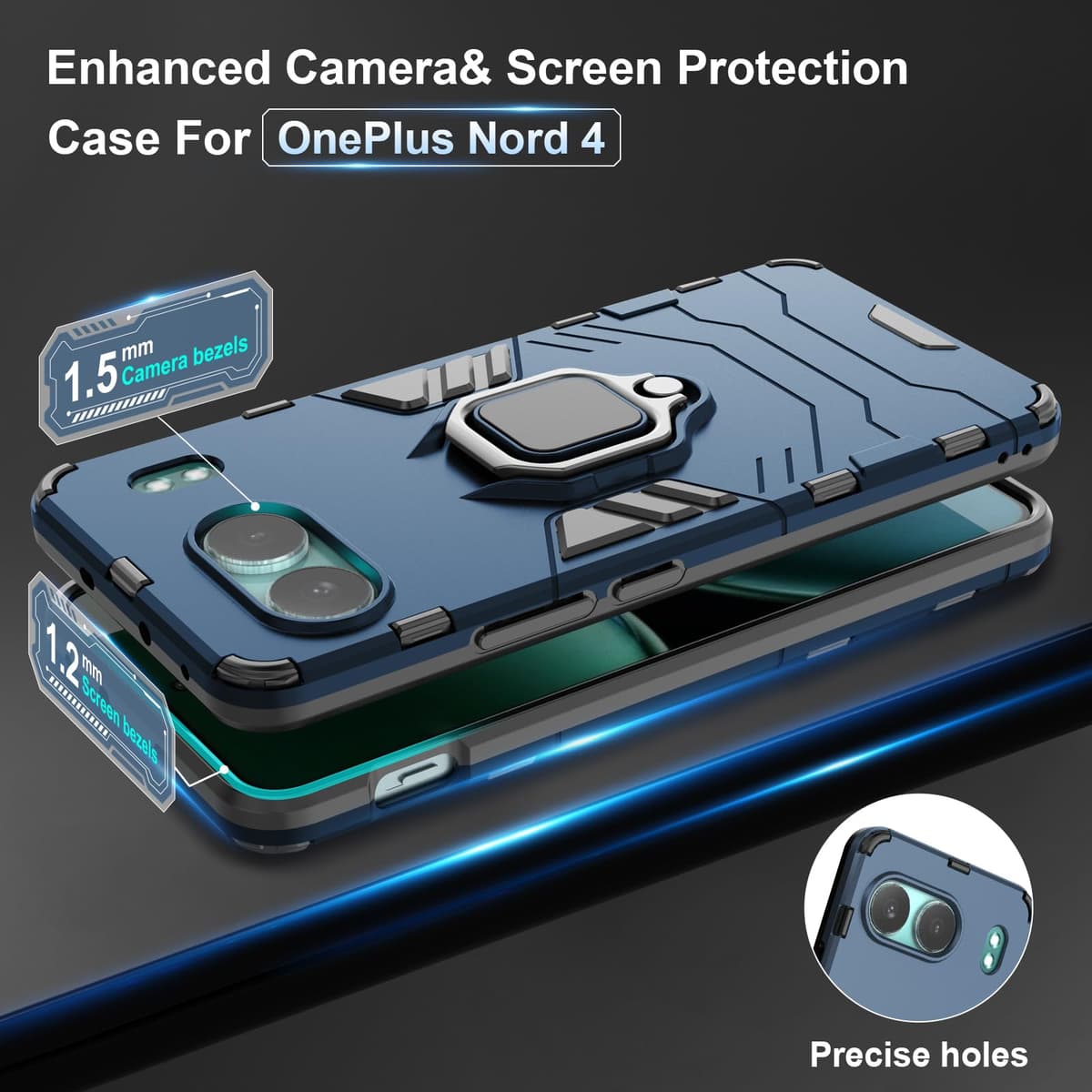 Funda para CMF Phone 2 Pro, Carcasa Antigolpes con Soporte anular metálico, Case Protectora de Grado Militar, Negro — view 1259