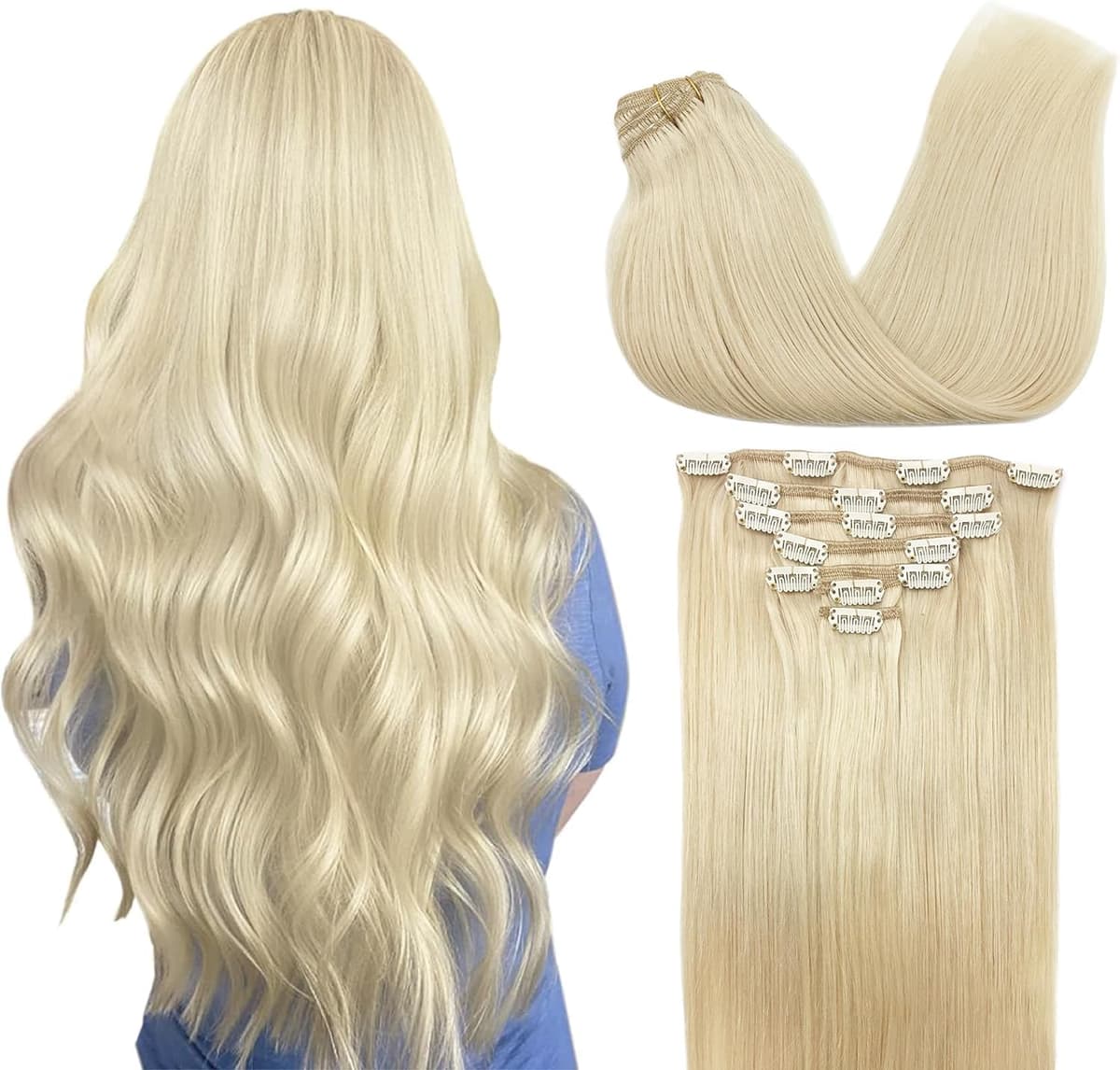 GOO GOO Clip in Hair Extensions Human Hair, 18inch 150g 9Pcs, #2 Dark Brown, Hair extensions for women, Human Hair Extensions Clip in — view 216