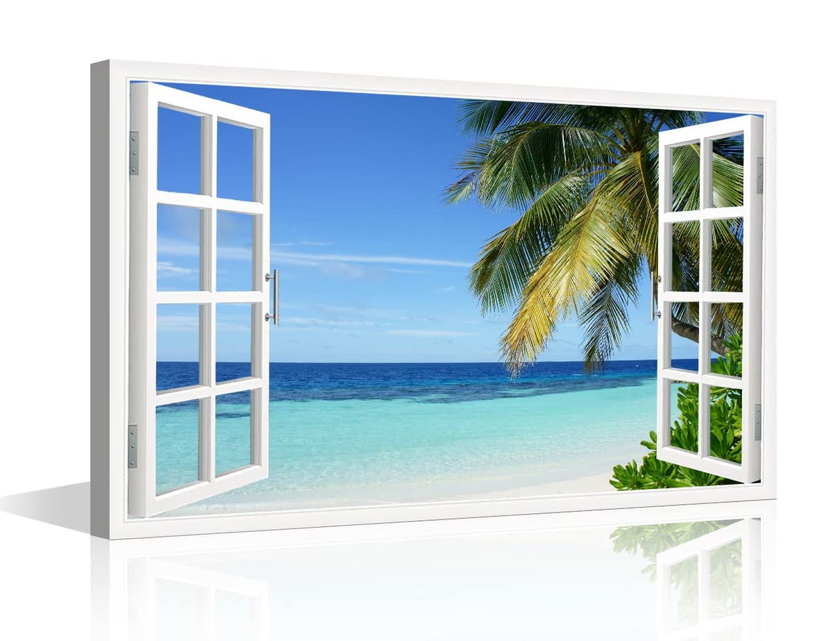 TISHIRON 3D Window View Seaside Effect Canvas Wall Art Prints for Living Room Bedroom Decor Office Kitchen Home Decoration Framed Ready to Hang 12x18inch — view 42