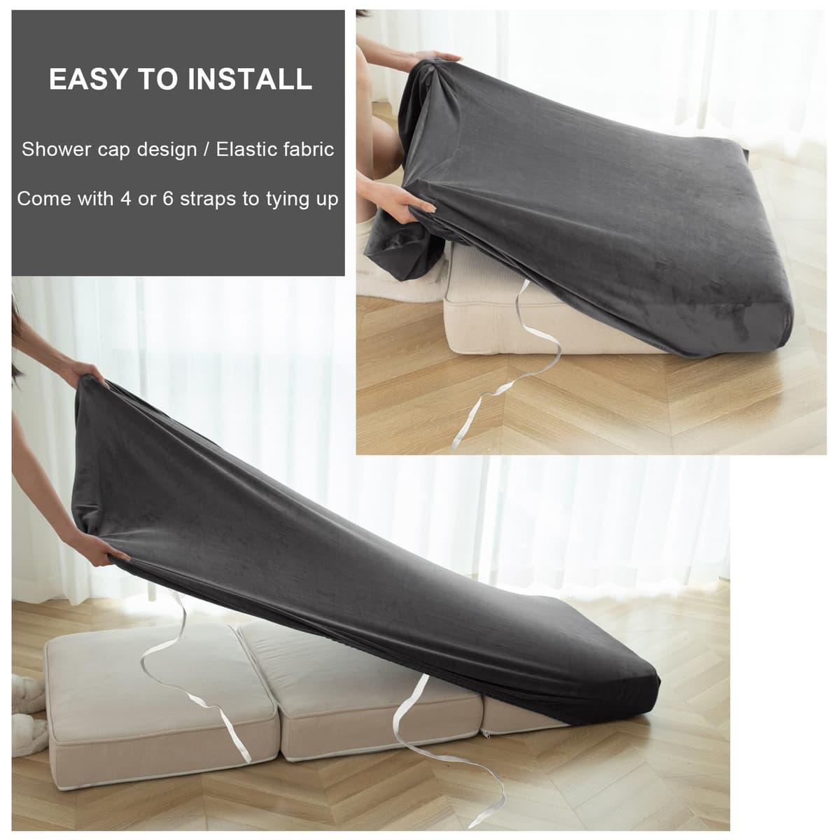 Caravan Seat Covers Waterproof Velvet, Motorhome Seat Cover with Elastic-band and Lacing, RV Sofa Cushion Cover for camper (Dark grey,W 100-125 cm, D 55-65 cm) — view 5