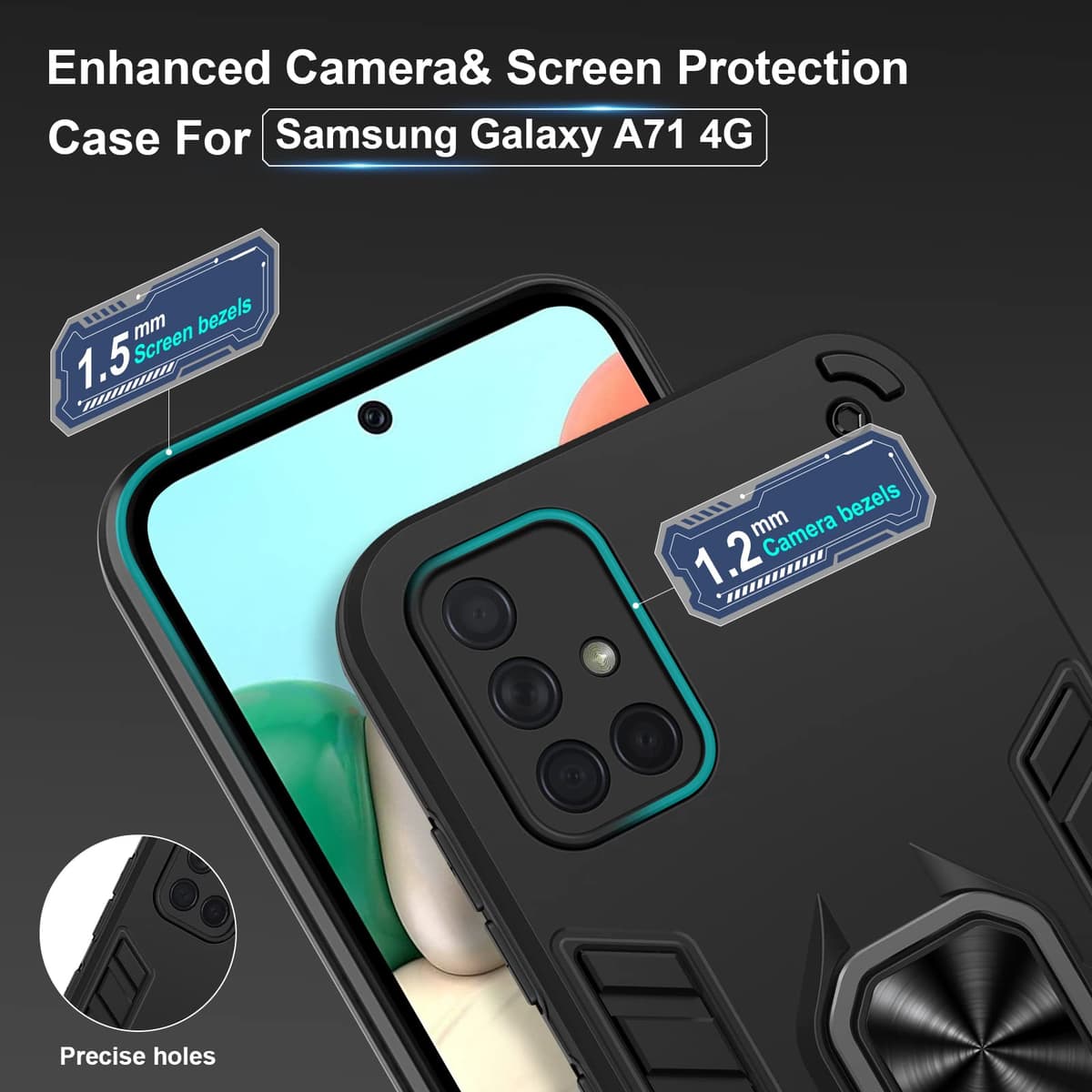 Funda para CMF Phone 2 Pro, Carcasa Antigolpes con Soporte anular metálico, Case Protectora de Grado Militar, Negro — view 1559
