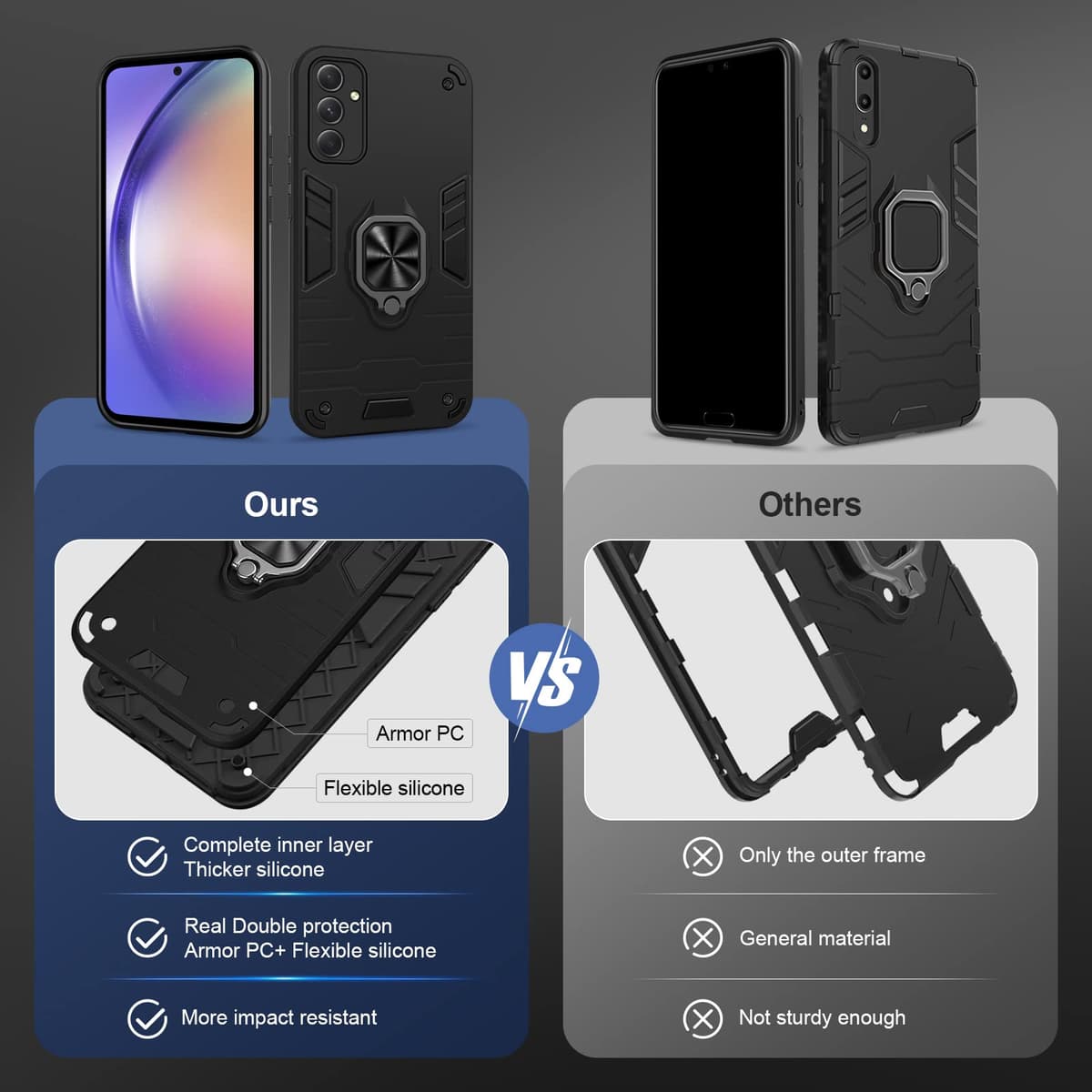 Funda para CMF Phone 2 Pro, Carcasa Antigolpes con Soporte anular metálico, Case Protectora de Grado Militar, Negro — view 1013
