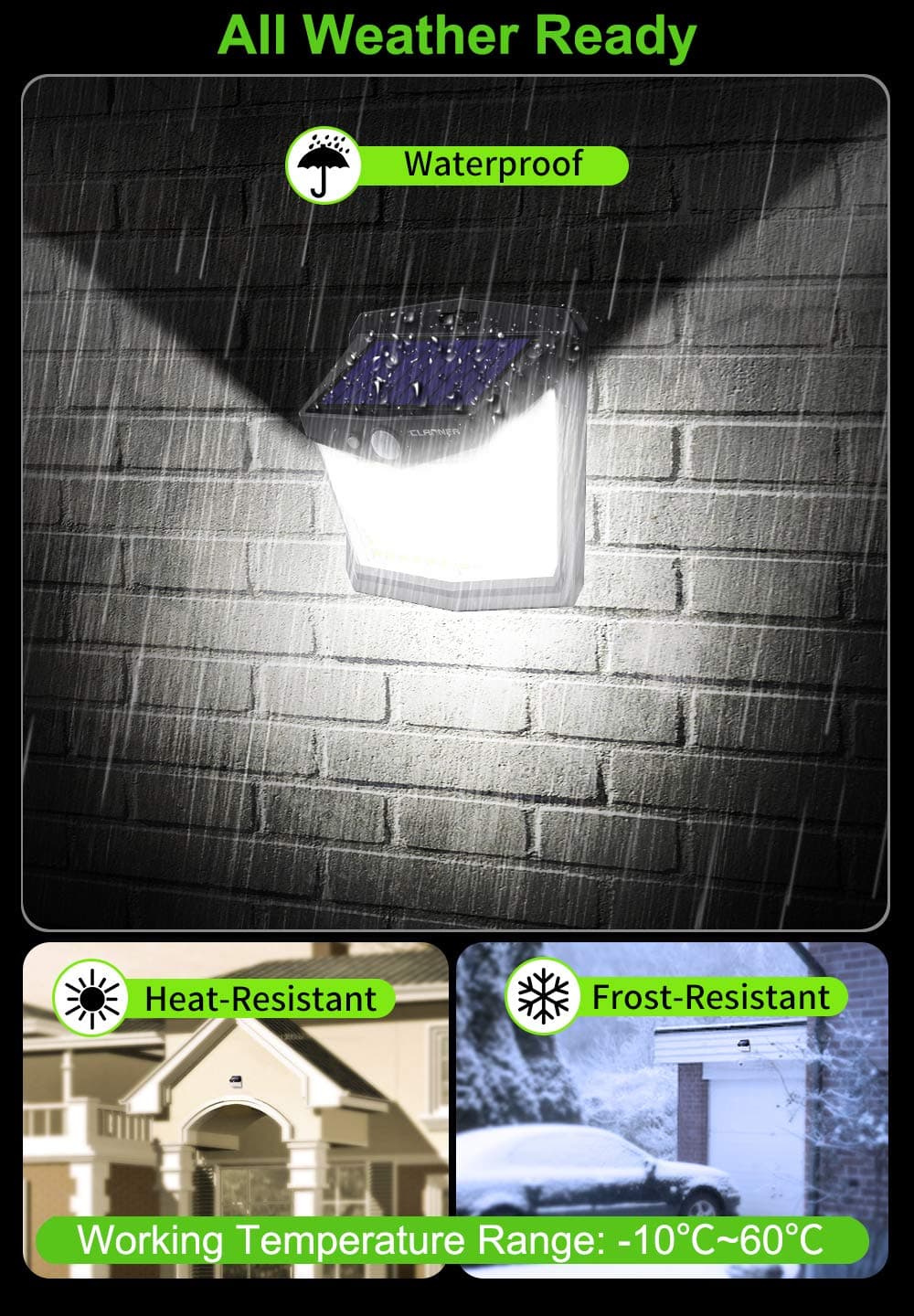CLAONER Solar Powered Lights Outdoor, Upgraded Wireless 270° IP65 Solar Motion Sensor Security/Wall Light for Front Door, Yard, Garage, Garden, Fence, Cool White (2 Pack) — view 4
