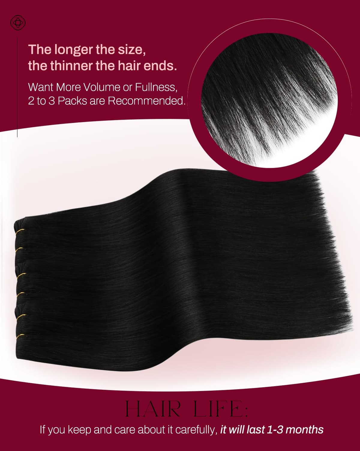 Moresoo Black Hair Extensions Weft Remy Human Hair 18 Inch 120g Double-wefted Sew in Hair Extensions Real Hair Jet Black for Women #1 — view 3