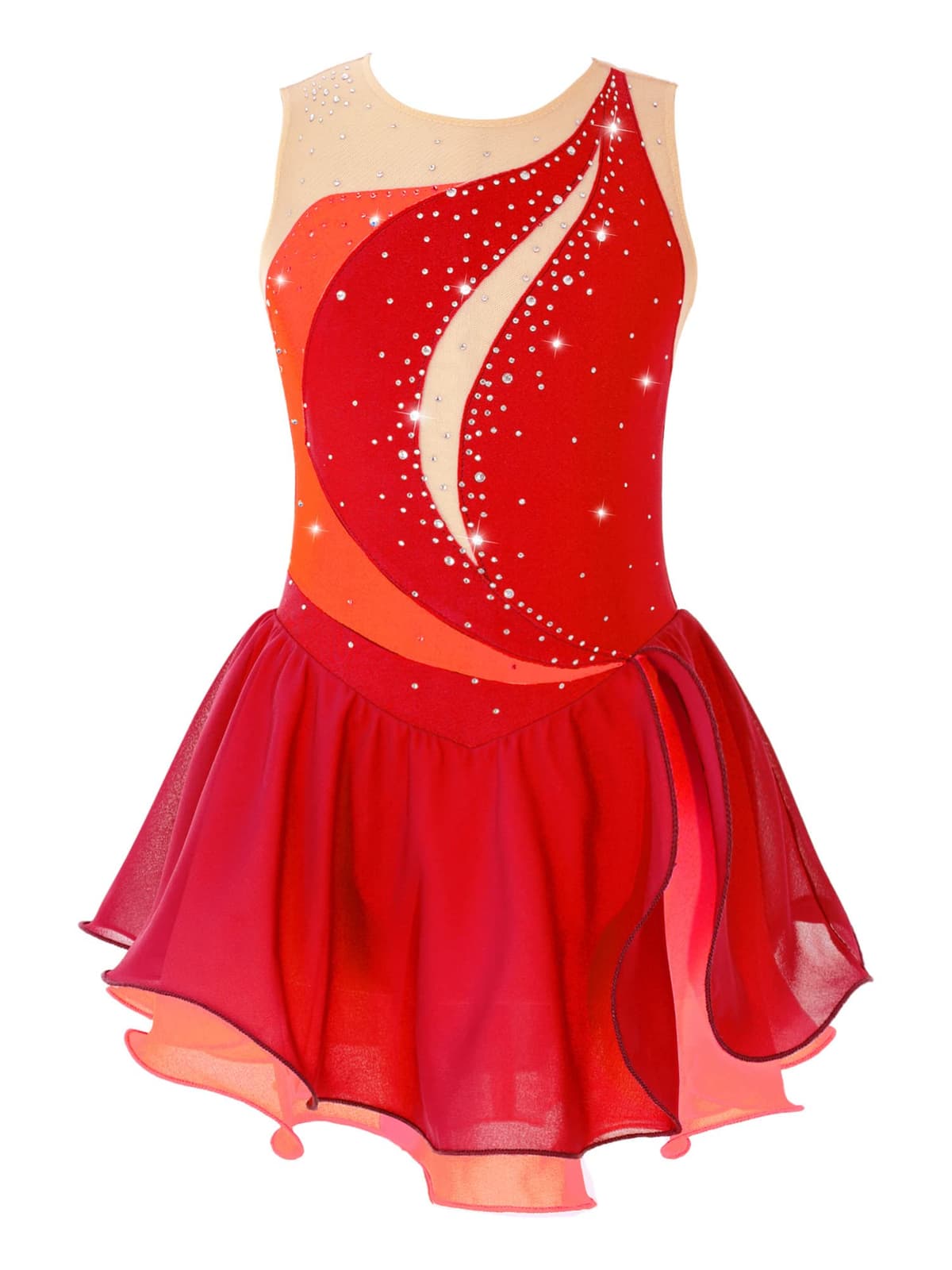 IEFIEL Vestido de Patinaje Artístico para Niña Maillot Ballet con Falda Malla de Gimnasia Rítmica sin Mangas con Lentejuelas Brillantes Vestido de Danza Lírica — view 12