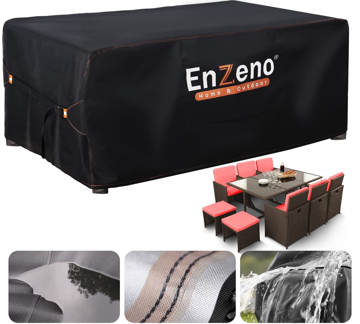 Enzeno Outdoor Garden Furniture Covers - Waterproof with Air Vent, Patio Table and Chair Set Cover, Heavy Duty Oxford Fabric 200X160X74cm — view 29