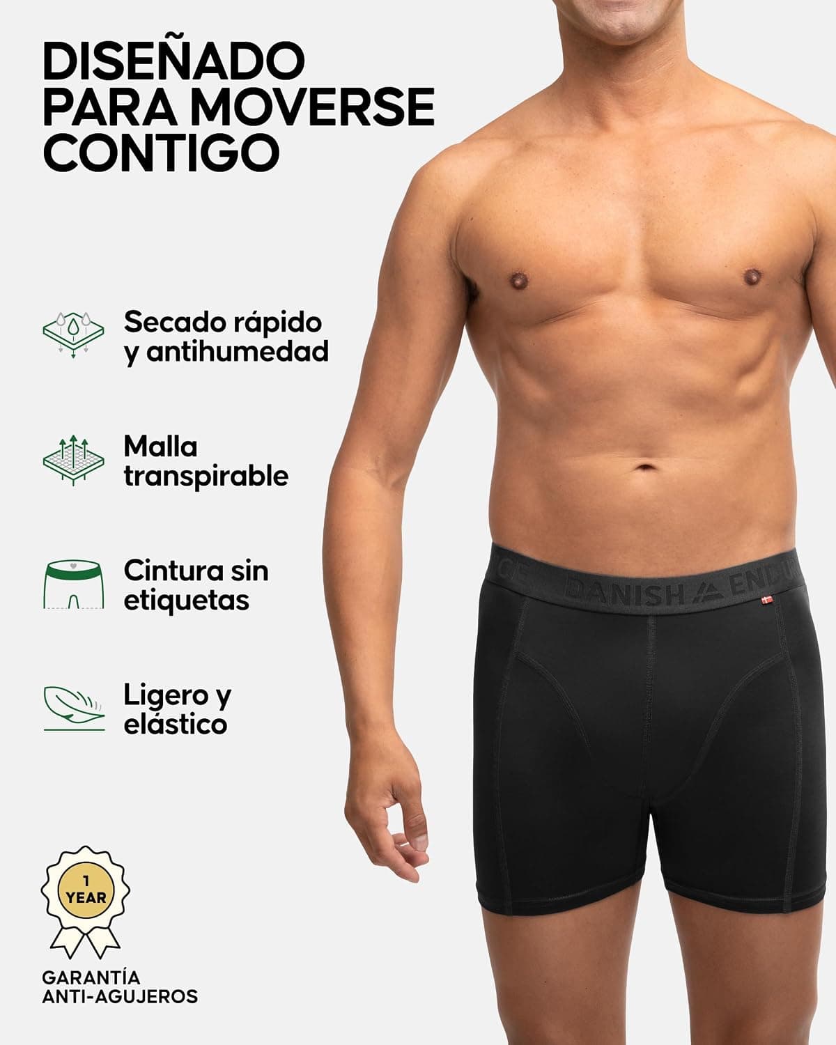 DANISH ENDURANCE Calzoncillos Hombre Boxer Deportivos, Ajustados y Transpirables, Pack de 6 - Ropa Hombre Deportiva, Ropa Int