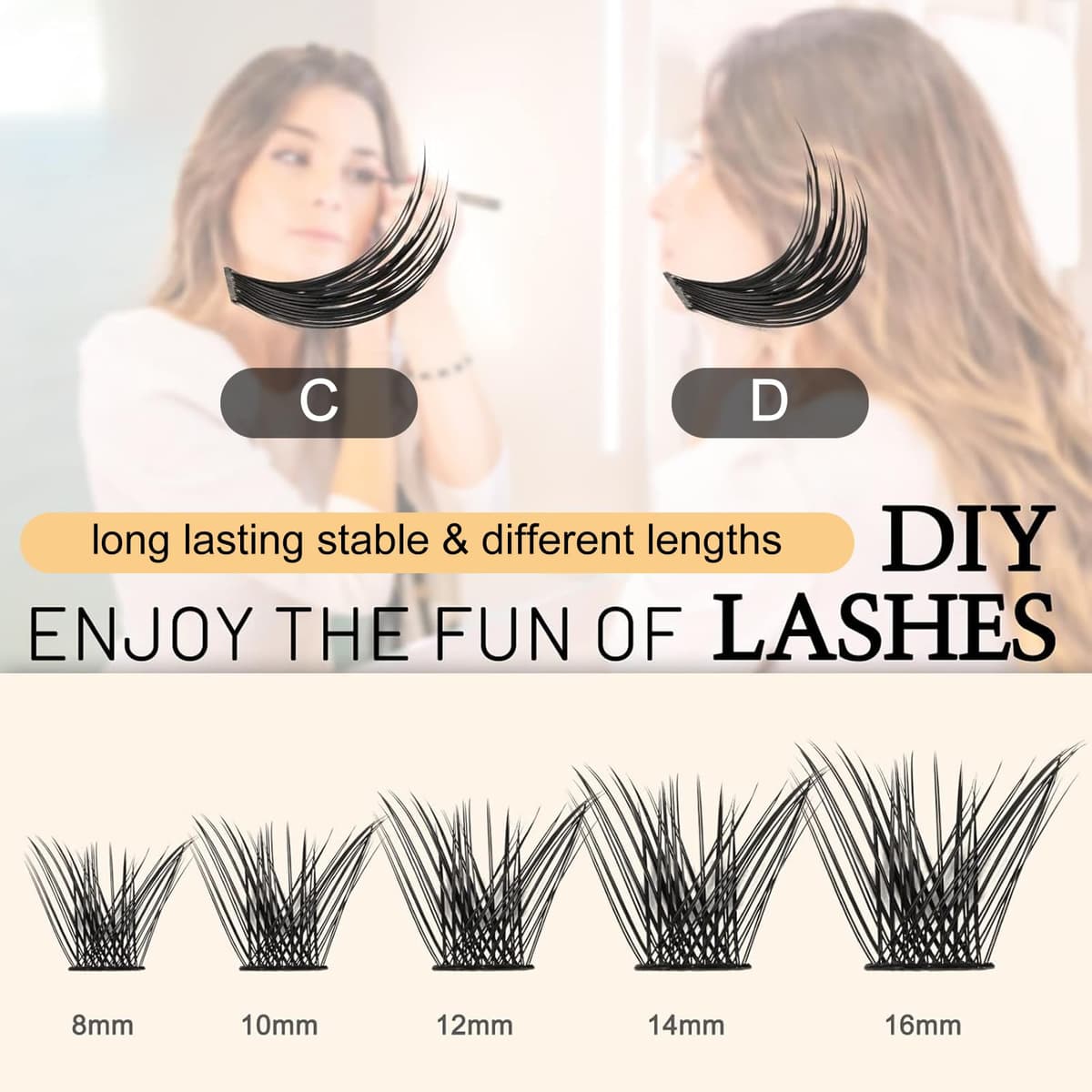 QUEWEL Individual Lashes 72 Pcs DIY Cluster Eyelashes C Curl 8mm Mega Matte Eyelashes Individual Volume False ELashes Soft & Light For Home Use(Flufy-C-8mm) — view 5