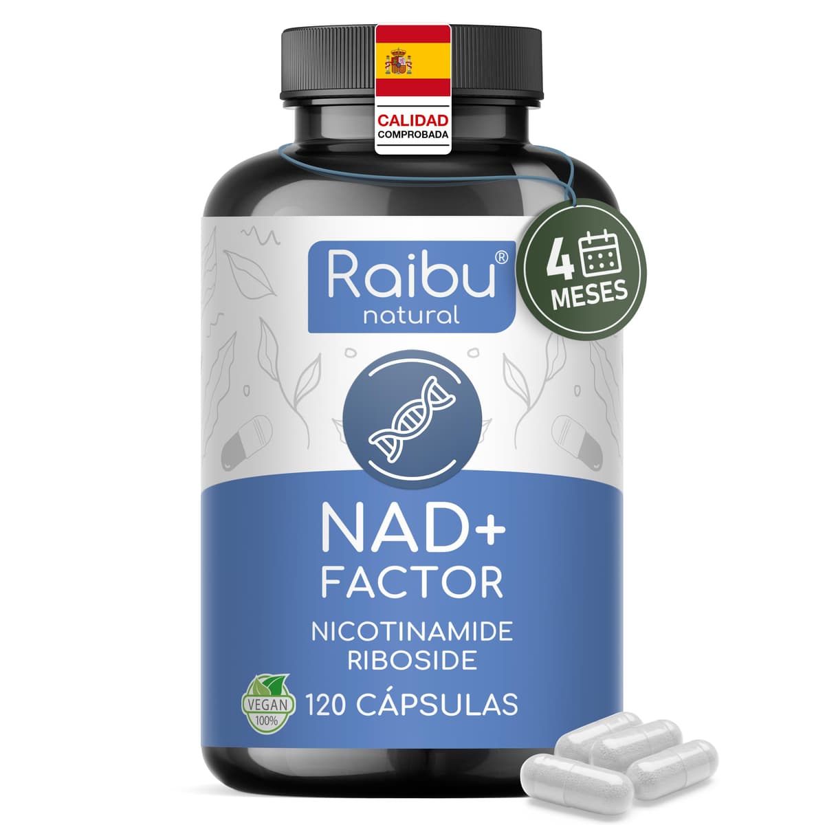 100% Pure NAD+, 300 mg Nicotinamide Riboside (NR) Per Capsule - 4 MONTH Supply - Anti-Aging & Fatigue, NAD Booster - No Separating Agents, Gluten Free, Vegan - 120 Capsules