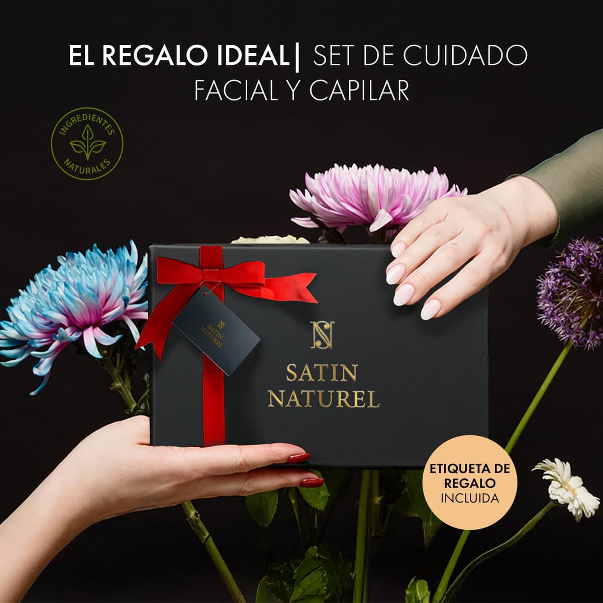 Satin Naturel Set de Regalo de Lujo para Mujer 5x30 ml – Gel de Aloe Vera, Aceite de Argán, Sérum Vitamina C, Sérum Ácido Hialurónico y Crema con Retinol – Cosmética Vegana – Edición Premium — view 2