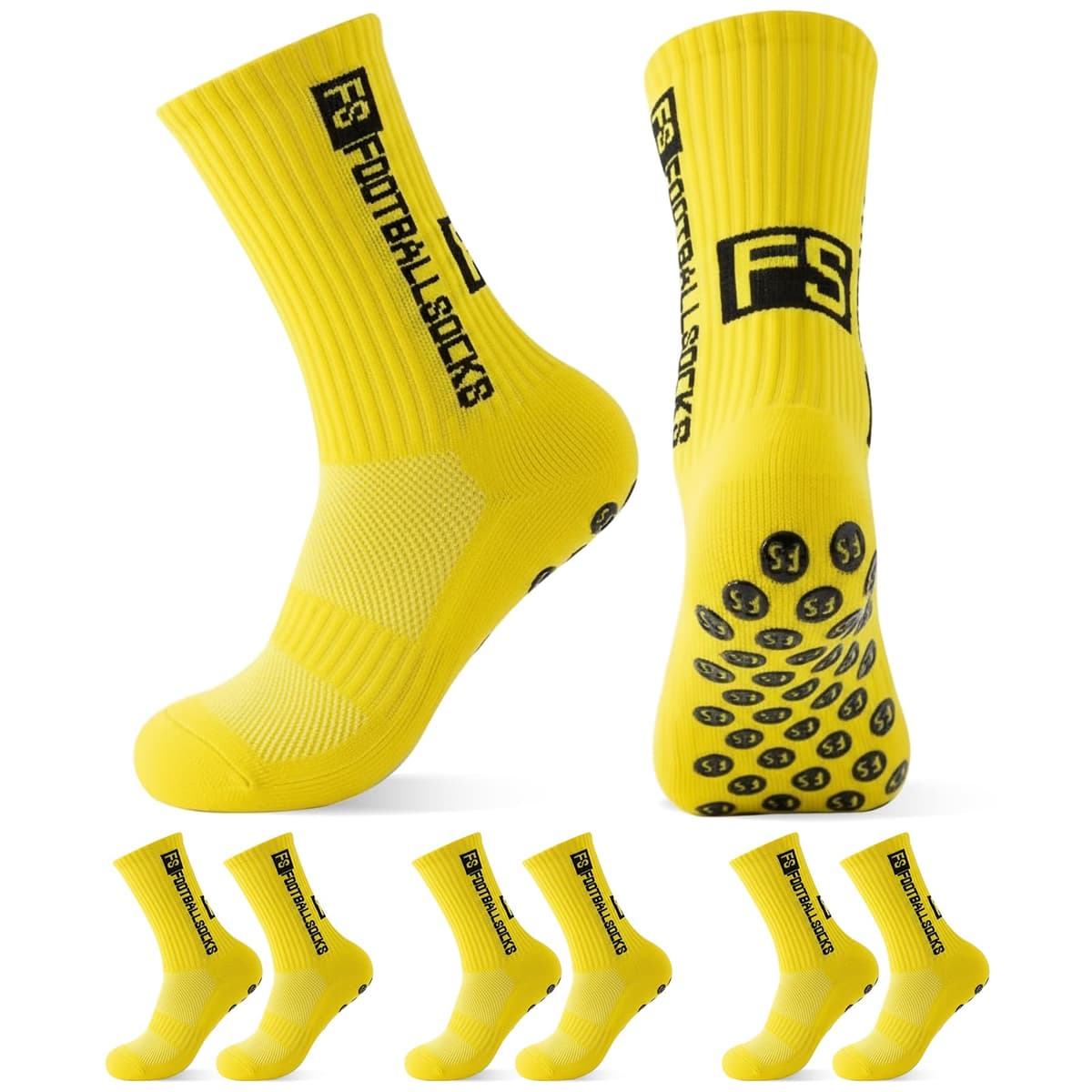 Yanrunce 3 pares de calcetines de fútbol antideslizantes para hombre, mujer, niños, tallas 39-46, calcetines de fútbol, calcetines antideslizantes para fútbol, baloncesto, correr, transpirables