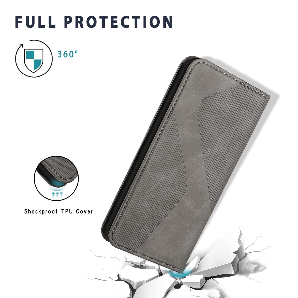 Case Compatible with Xiaomi Redmi A1, Premium PU Leather Wallet Case with [Card Slots] [Viewing Stand], Shockproof Flip Cover for Redmi A1 (Grey) — view 3