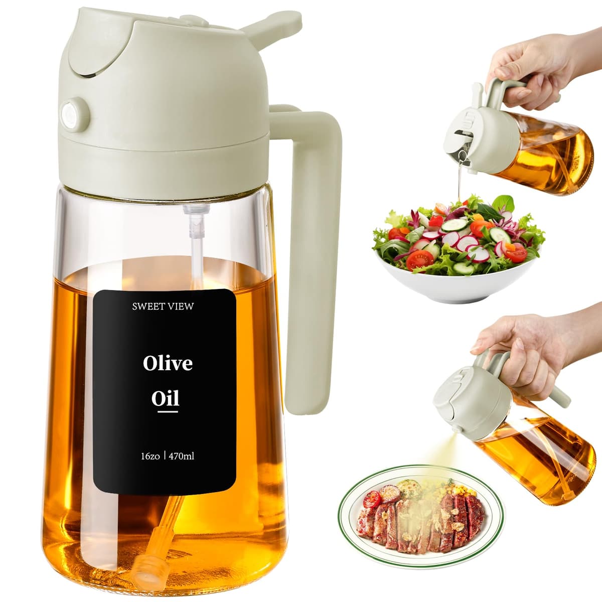 SWEET VIEW 470ml 2 en 1 Dispensador de Aceite y Pulverizador de Aceite, Vertedor Dispensador de Aceite de Oliva para, Cocina, Cocinar,Freidora de Aire,Ensalada, Barbacoa (Verde) — view 13
