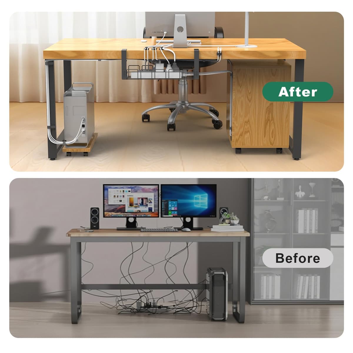 Desk Cable Organizer Tray, Cable Management Tray Under Table, Accessories for Storing and Hiding Cables, Support Strip for Computer, Office — view 5