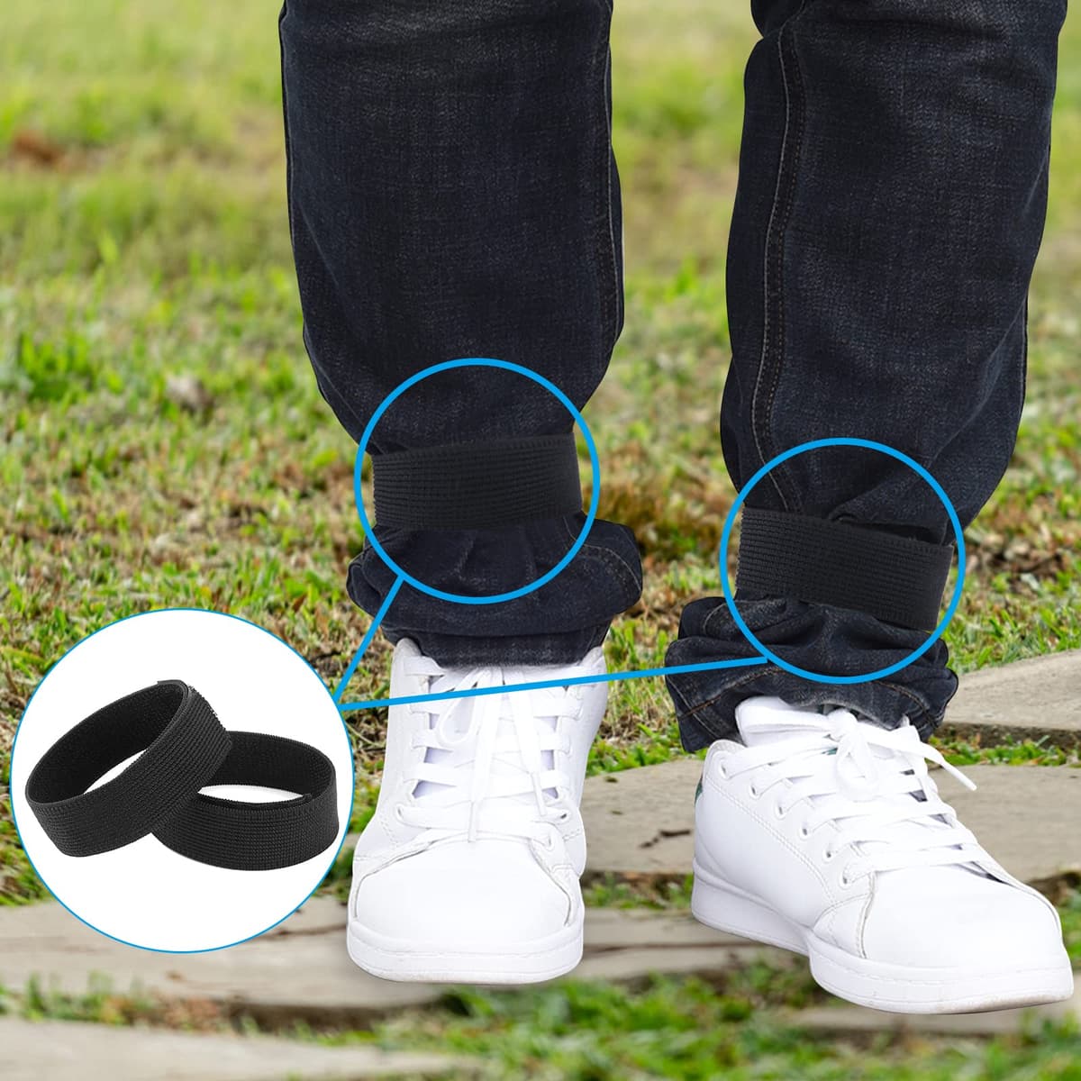 WLLHYF - Blusas negras para botas, bandas elásticas, correas para pantalones de tobillo con correas de gancho y bucle para senderismo, pesca, caza, ciclismo, jardinería, uniformes militares — view 5