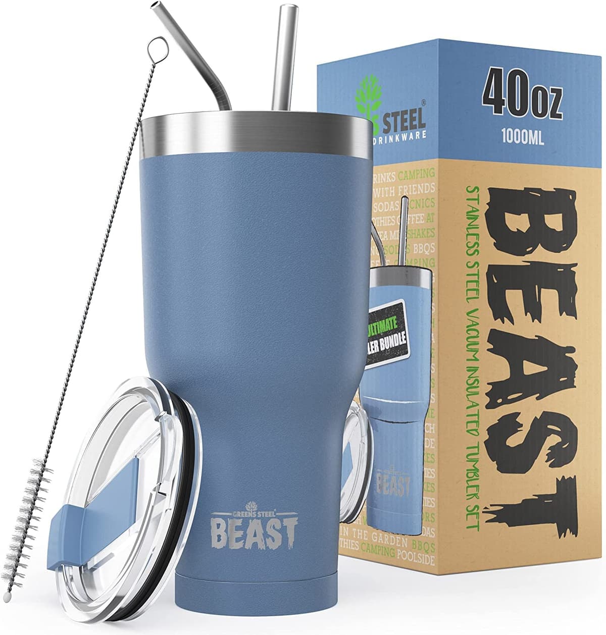 Greens Steel Beast Tumbler – 550 ml (20 oz), Coral | Vaso de acero inoxidable reutilizable con aislamiento al vacío | con 2 pajitas y cepillo de limpieza | Termo de viaje de doble pared — view 46