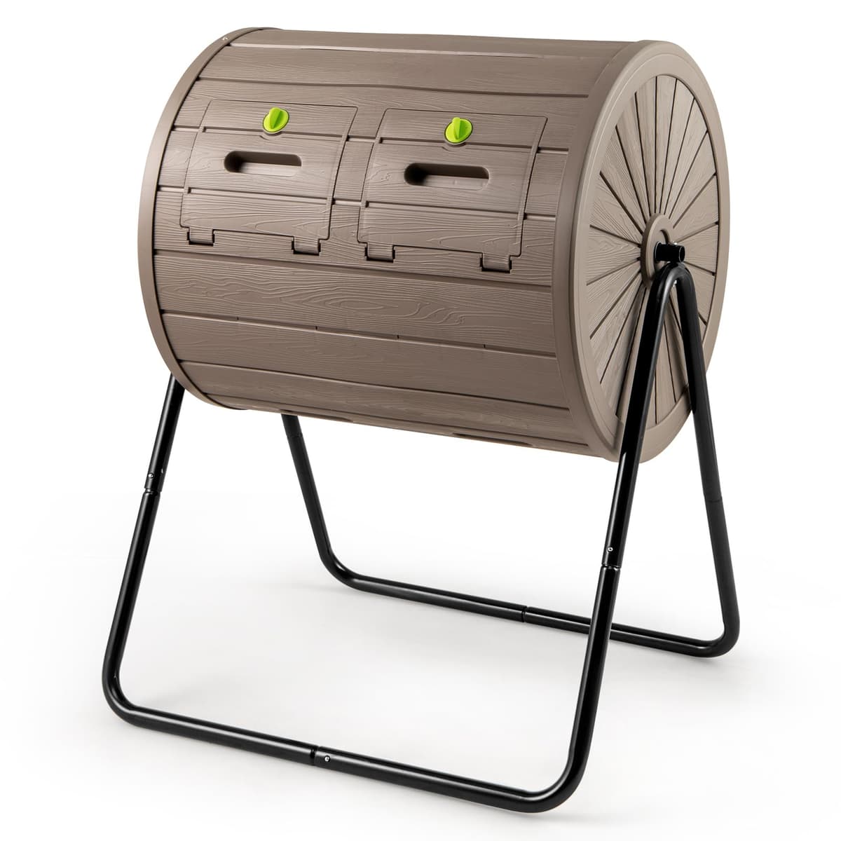 COSTWAY 142L Tumbling Composter, Dual Chamber Rotating Garden Compost Bin with 2 Lockable Doors, BPA-Free Compost Waste Bin Tumbler for Kitchen Yard Farm, Easy Assembly (Coffee)