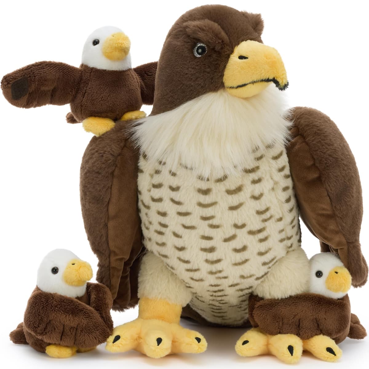 MorisMos Big Falcon Teddy Soft Toy, 35cm Mom Falcon with 3 Cuddly Baby Inside, Lifelike Eagle Stuffed Animal Plush Cuddly, Kawaii Presents for Kids Birthday Mother's Day Party Decorations — view 2