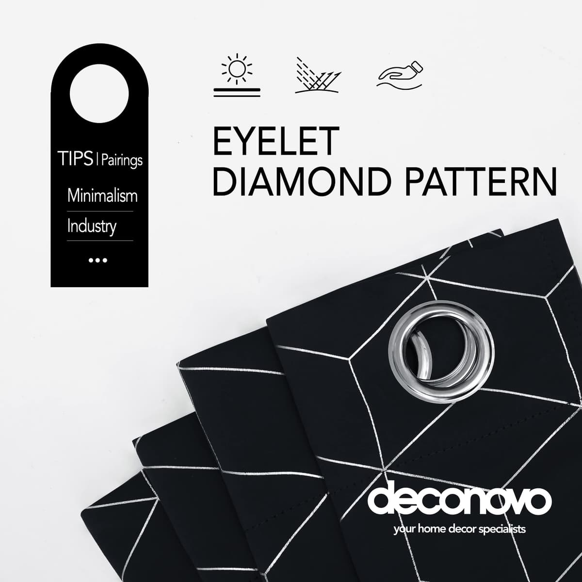 Deconovo Eyelet Blackout Curtains 72 Inch Drop, Diamond Foil Printed Thermal Insulated Curtains for Living Room Boys Bedroom, 46 x 72 Inch(Width x Length), Black, One Pair — view 4