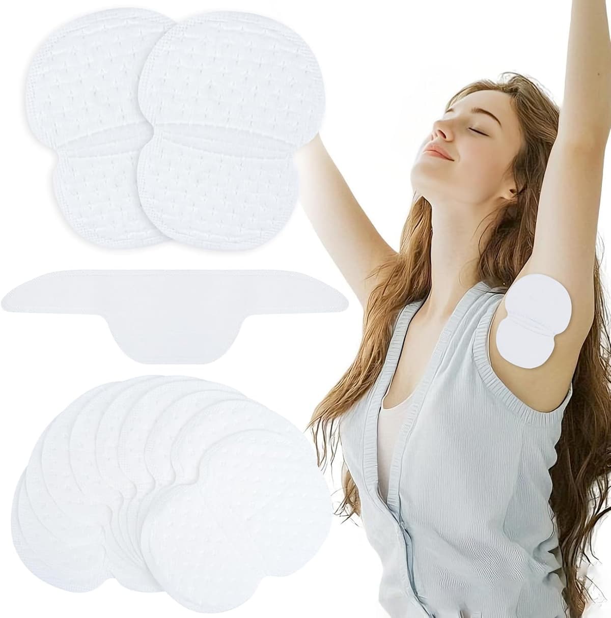 80 Piezas Almohadillas Sudor Axilas, Desechables Almohadillas Absorbentes con 10 Parches para el cuello, Cómodo y Invisible, Antisudor Axilas para Hombres Mujeres