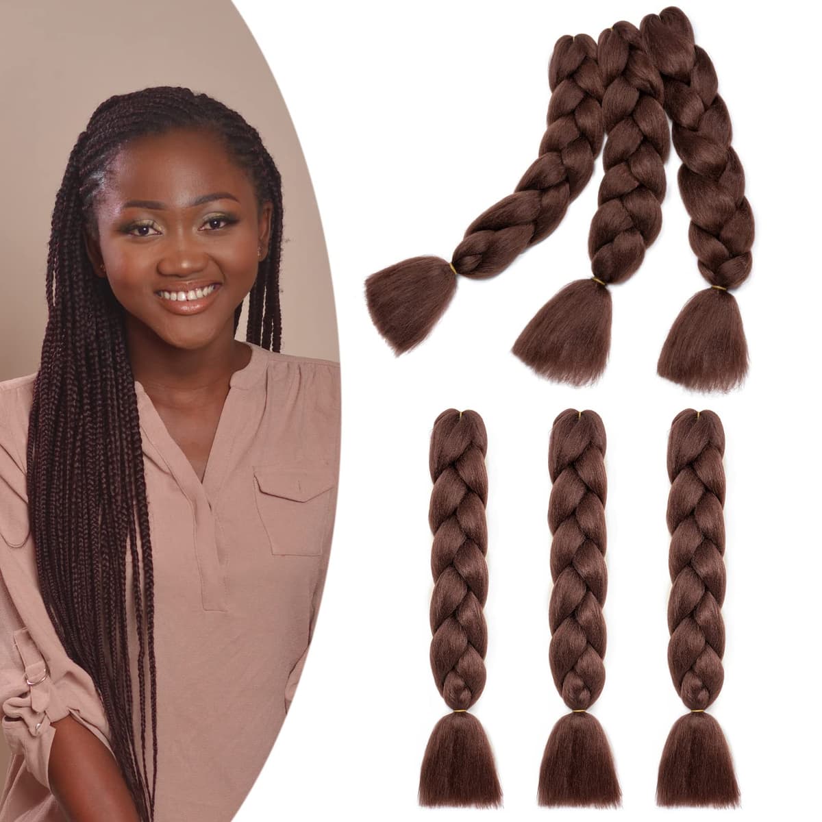 60cm Extensiones de Pelo Trenzas Africanas Castaño Oscuro Extensiones para Trenzas Africanas 1 pcs 100g Kanekalon Pelo para Trenzas Africanas Sintetico Extensiones de Trenzado Cabello Braiding — view 155