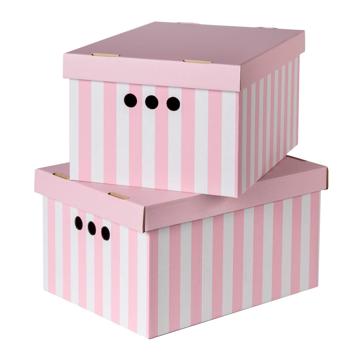 Cardboard Storage Boxes with Lid, Decorative Wardrobe, Closet, Home & Office Organiser with Handle, Flat-Packed, Stackable File Box, Gift for Adults & Kids, Set of 2, Large - Pink Stripes