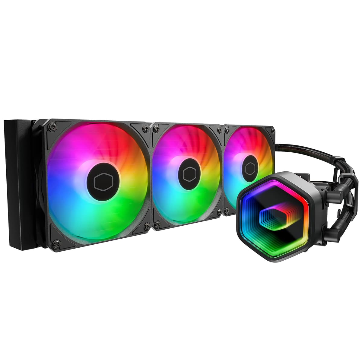 Cooler Master MasterLiquid 360 Core II CPU Liquid Cooler - 360mm AIO Water Cooling System (Max. 280W TDP), GR9 Dual-Chamber Pump, Enhanced ARGB Gen 2 Fans, Quick-Mount AMD & Intel Kits - Black — view 2