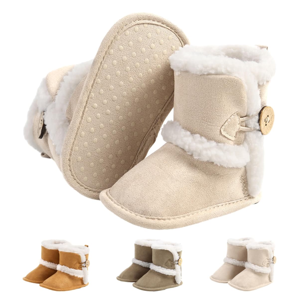 Baby Winter Warm Fleece Bootie, Newborn Non-Slip Soft Sole Winter Shoes Sock Shoes Cute Adjustable Crawling Shoes Prewalker Boots for Girls Boys Toddler 0-18 Months — view 9
