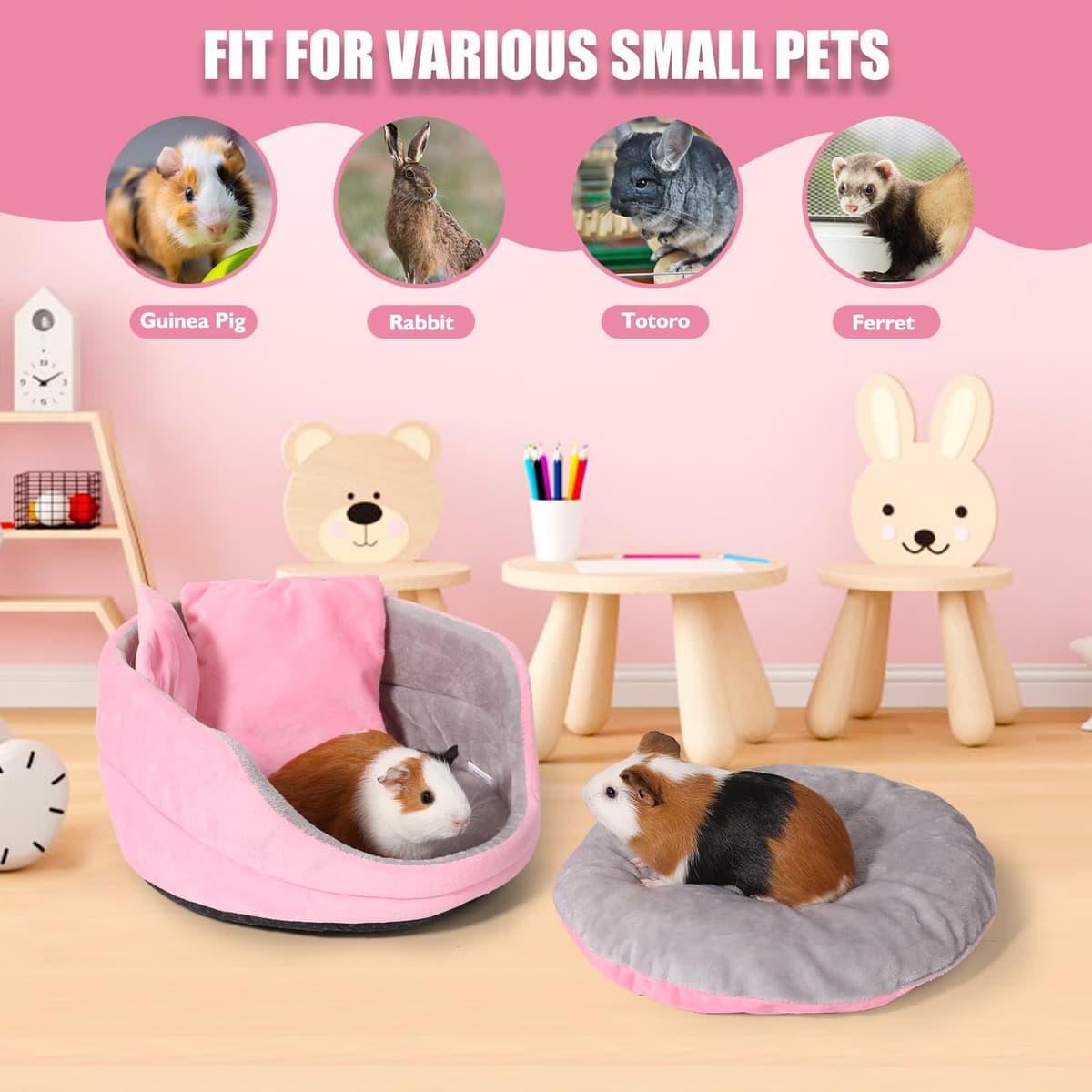 Guinea Pig Couch - Guinea Pig Bed, Removable Cushioned Pillow, Round Cuddle Cup Shape, Pure Pink and Gray, Ideal Bed for Small Pets — view 4