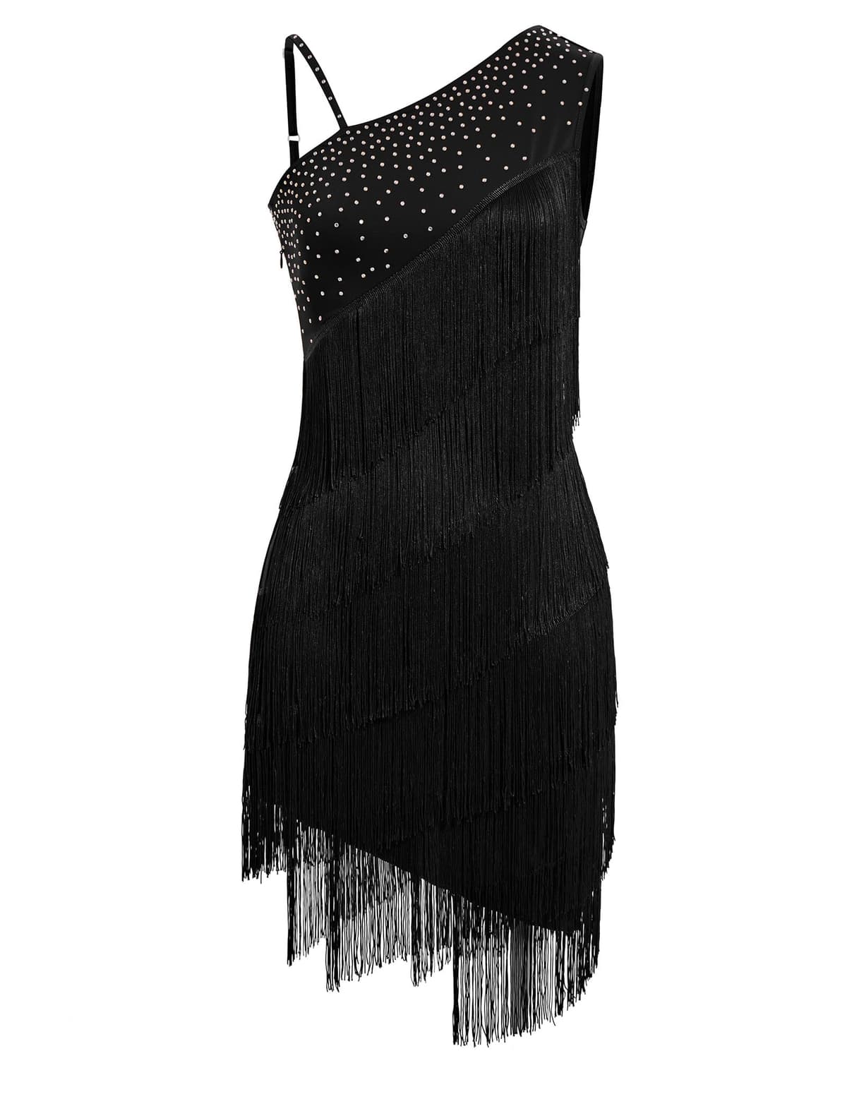 EFOGEP Vestido de baile latino asimétrico con flecos de diamantes de imitación de un hombro para mujer, vestido de baile latino de los años 20, con lentejuelas, borlas, vestido de salsa, cha-cha — view 8