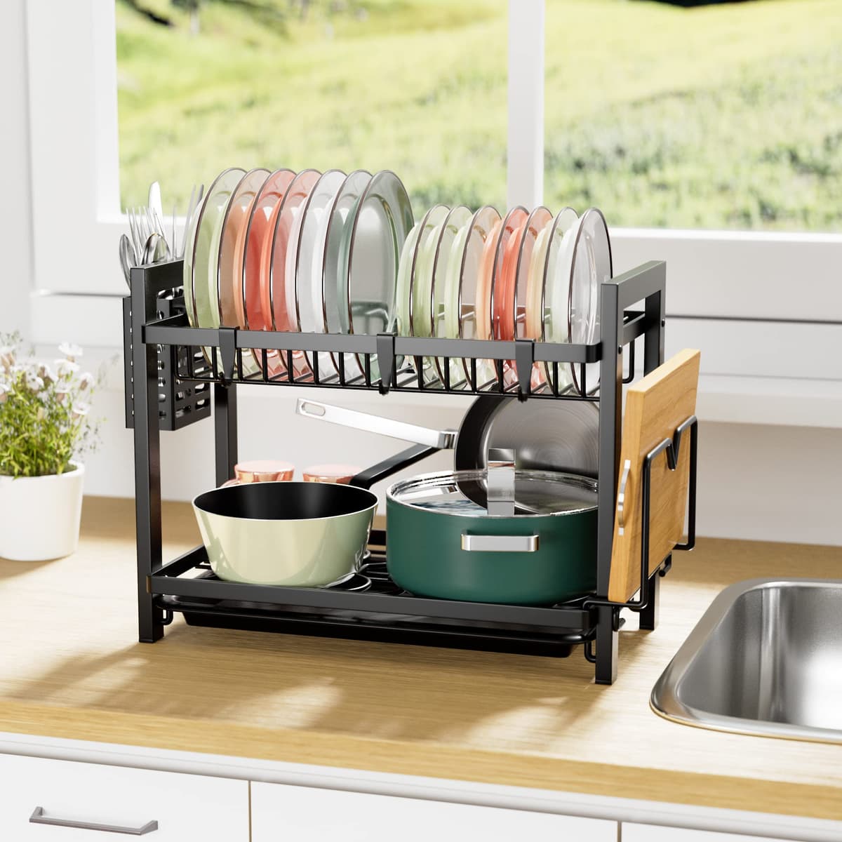 niffgaff Estante de Dish Escurreplatos Acero Inoxidable Cocina (43.5 * 24.5 * 34.5), Primer Piso Escurridor de Platos para Fregadero, Escurre Platos Armarios, Escurreplatos Negro — view 4