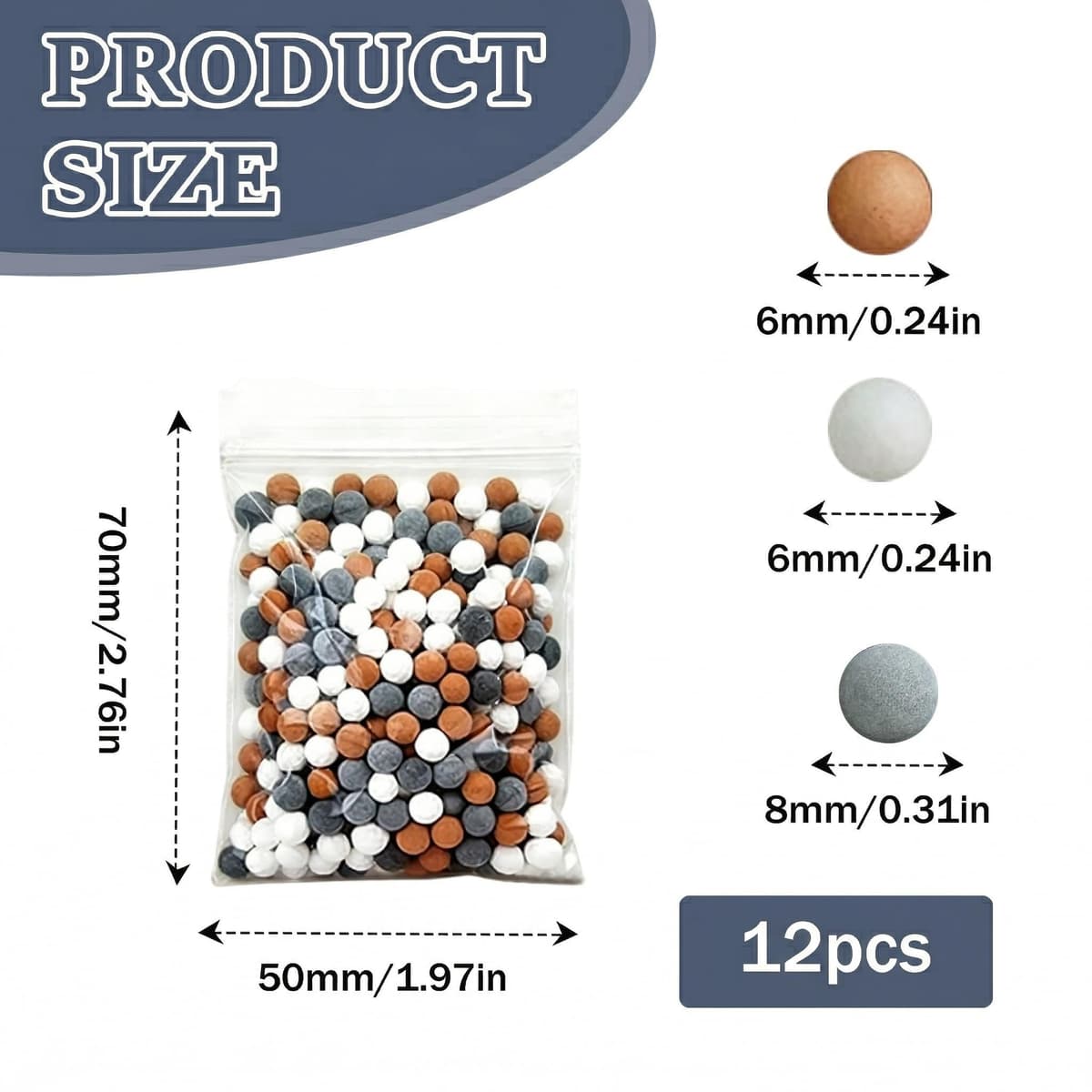 Bolas Minerales Filtro Ducha, Set de 12 Mineral Shower Filter Balls, Bolsas de Bolas Minerales de Iones Negativos como Relleno para Filtro Iónico de Cabezal de Ducha, Ayuda a Acondicionar el Agua — view 2