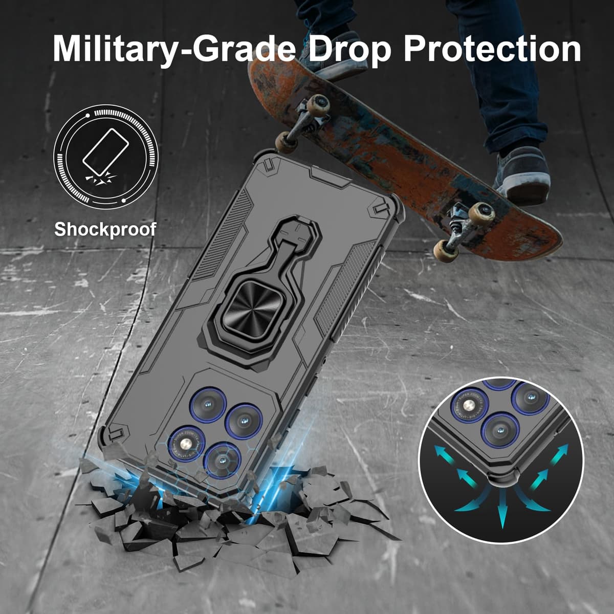 Funda para CMF Phone 2 Pro, Carcasa Antigolpes con Soporte anular metálico, Case Protectora de Grado Militar, Negro — view 411