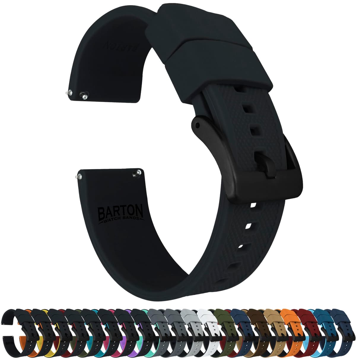 Barton Elite Silicone Watch Bands - Quick Release - Choose Color - 18mm, 19mm, 20mm, 21mm, 22mm, 23mm & 24mm Watch Straps (Stainless & Black Buckle Available) — view 10