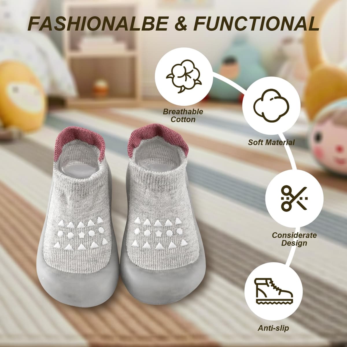 flintronic Zapatos Bebe Primeros Pasos, Zapatos Primeros Pasos con Suela de Goma, Zapatillas de Suela Blanda Antideslizantes y Transpirable para Bebés Niñas y Niños — view 4