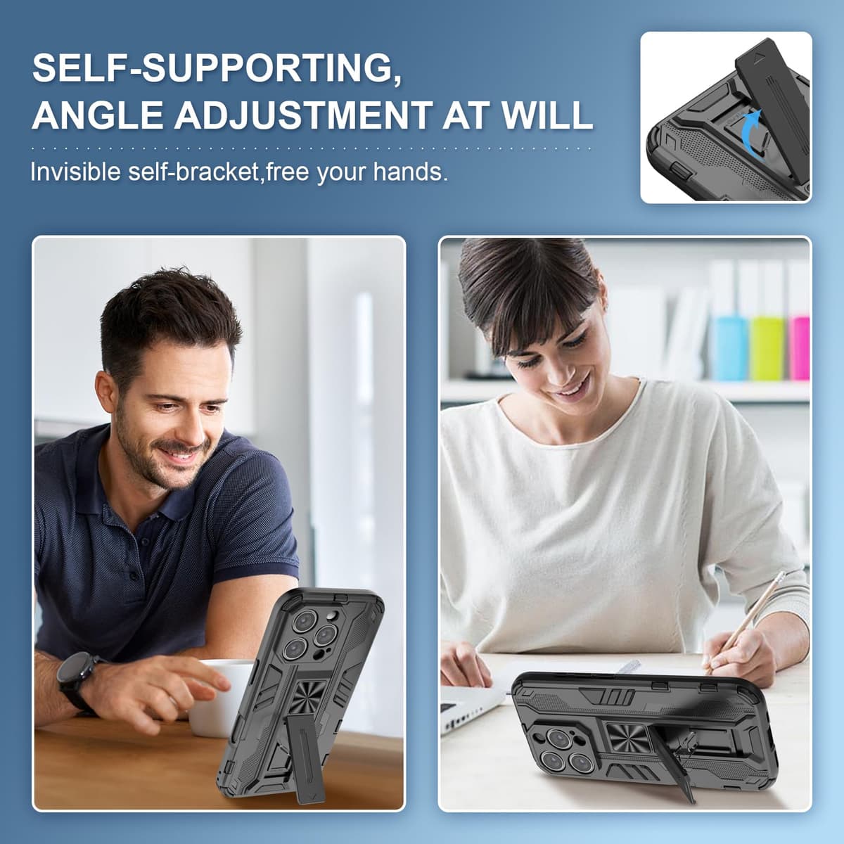 Funda para CMF Phone 2 Pro, Carcasa Antigolpes con Soporte anular metálico, Case Protectora de Grado Militar, Negro — view 1188