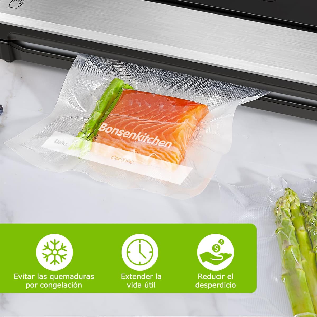 Bonsenkitchen Bolsas de vacío para alimentos 15x25 cm 100 Bolsas para Máquina de Vacío - Bolsas de vacío gofradas para almacenar y cocinar alimentos y hervibles, VB3204 — view 2