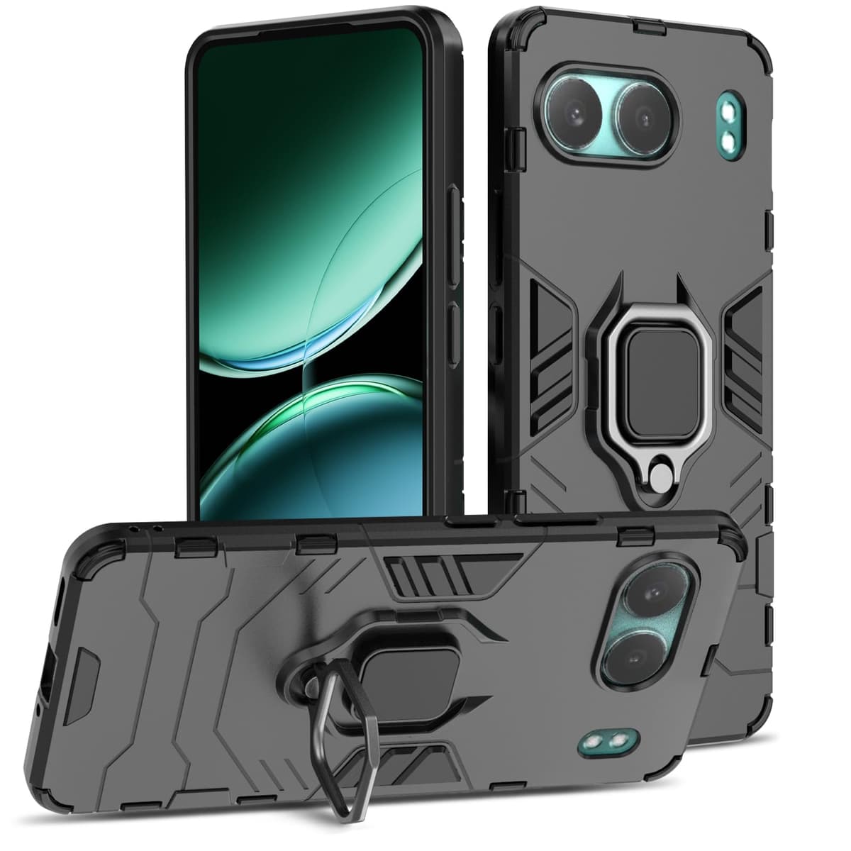 Funda para CMF Phone 2 Pro, Carcasa Antigolpes con Soporte anular metálico, Case Protectora de Grado Militar, Negro — view 444
