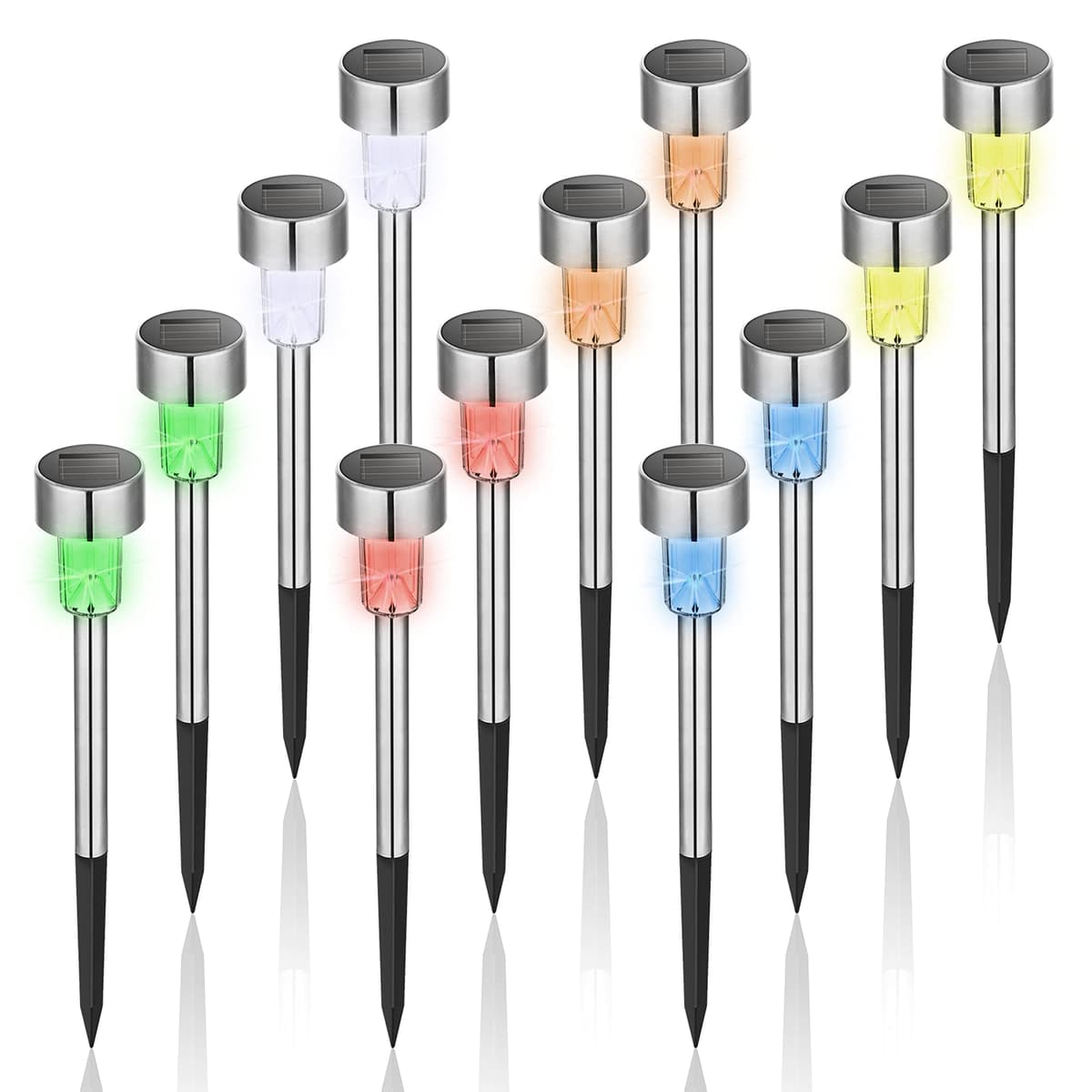 GIGALUMI Solar Lights Outdoor Garden Waterproof,12 Pack,Stainless Steel LED Solar Garden Lights for Patio, Lawn, Yard and Landscape Decor, Color Changed