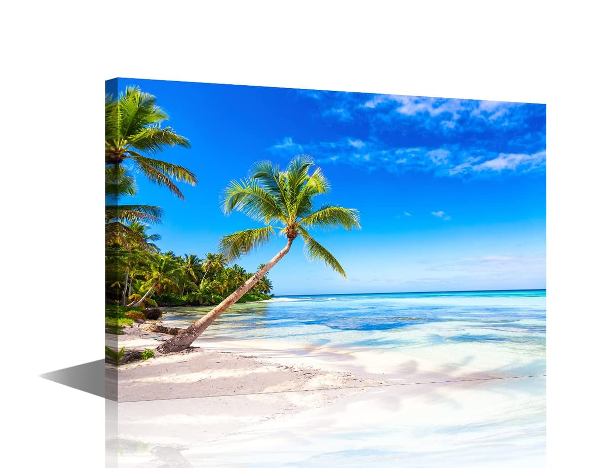 TISHIRON Wall Art Sandy Beach Sunrise Pictures Painting on Canvas Wall Art Modern Framed Seaside Canvas Prints Ready To Hang(24X16in) — view 41