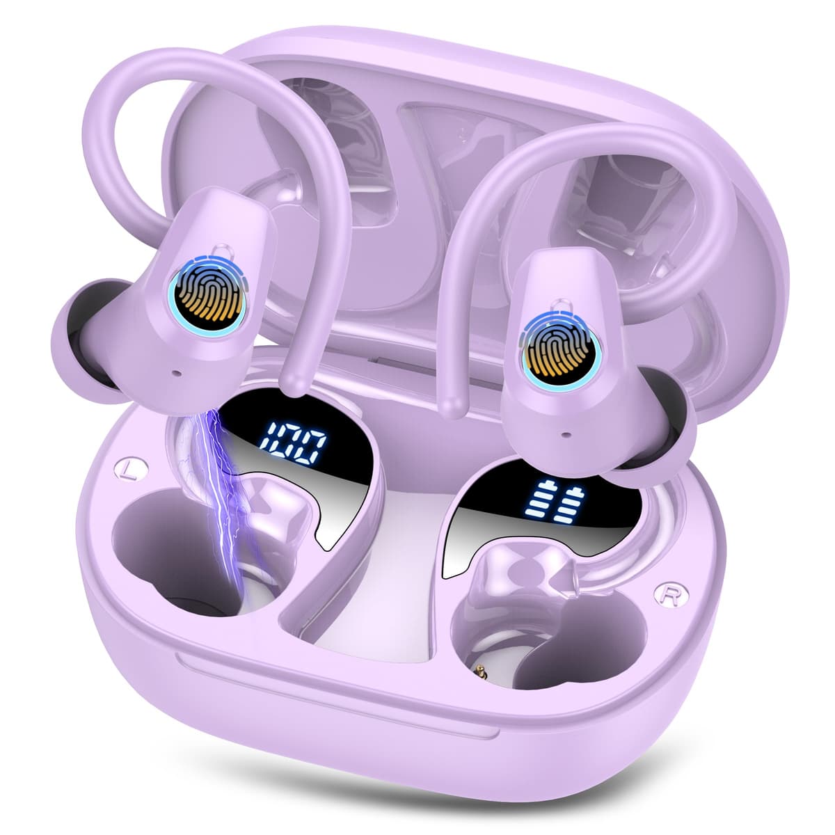 Wireless Earbuds, Bluetooth 5.3 Headphones with 4 ENC Noise Canceling Mic, 50H Stereo Dual LED Display Ear Buds, Sport Bluetooth Earphones with Earhooks, IP7 Waterproof Wireless Headphones for Running — view 7