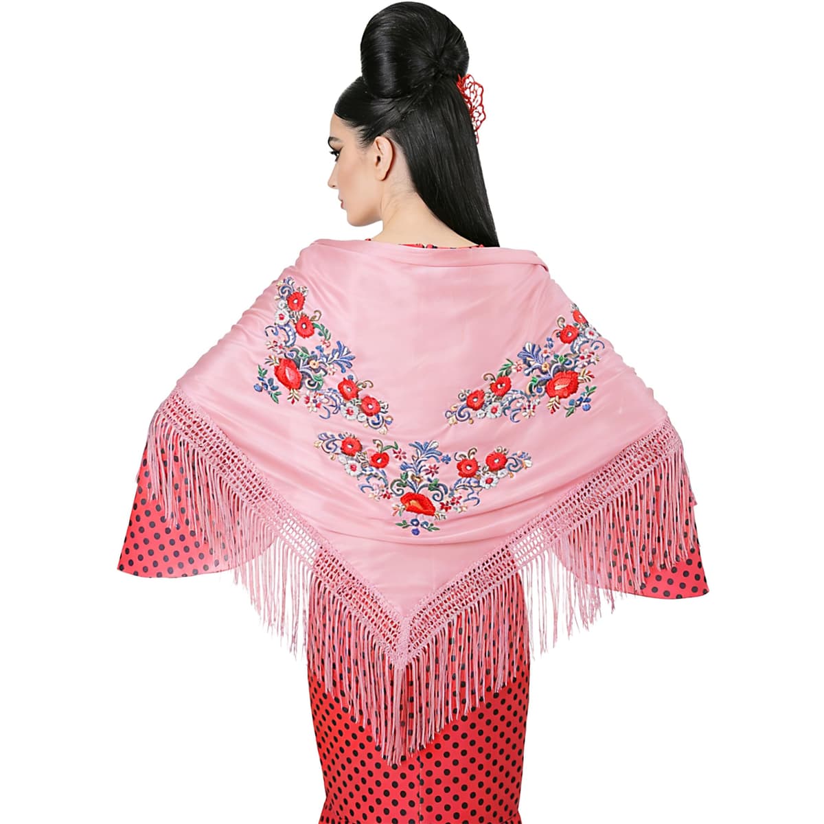 Wildarms Mantón de Sevillana Bordado con Flecos para Flamenco Feria Disfraz Baile Tradicional Mujer — view 3