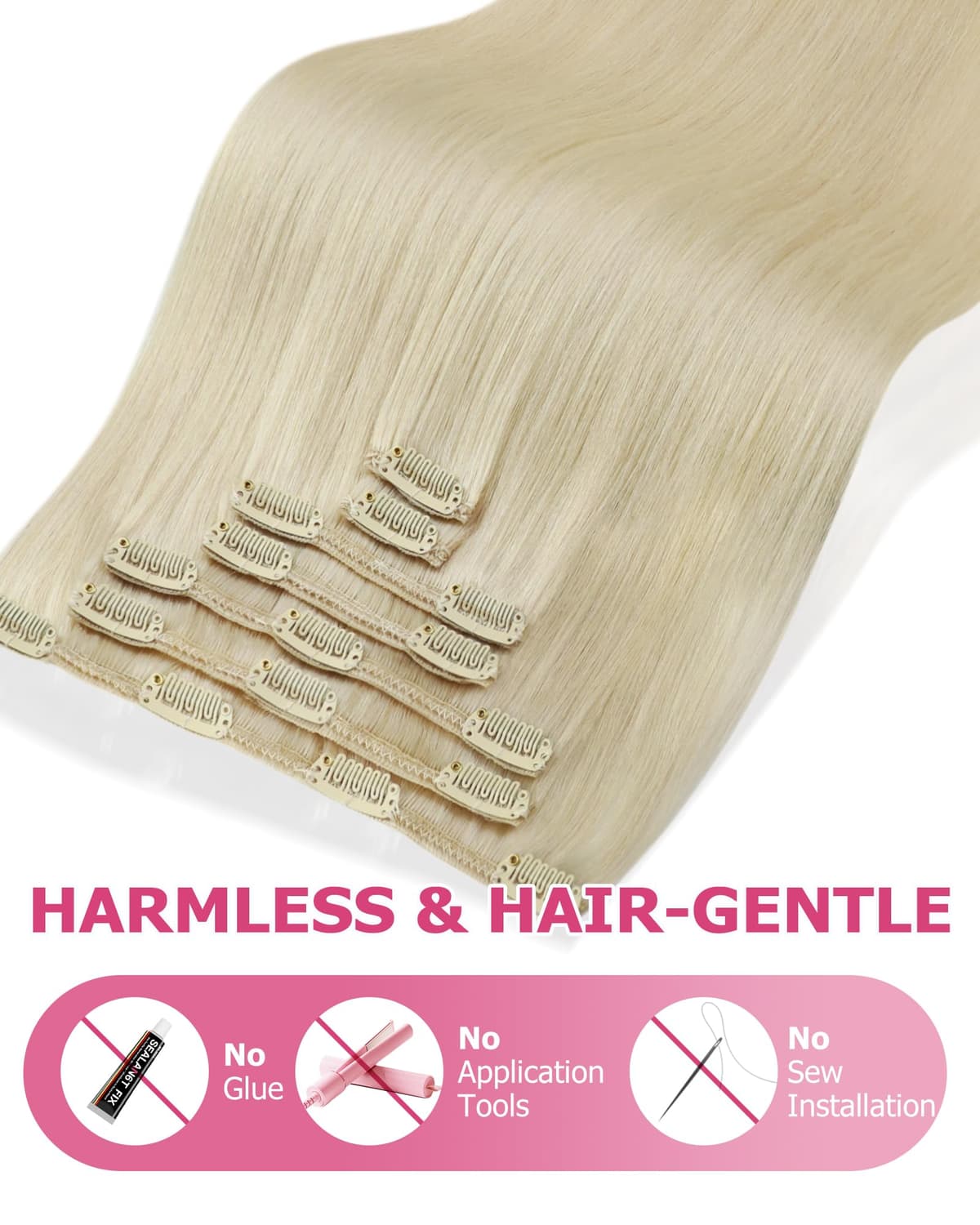 YoungSee Clip in Hair Extensions Real Human Hair Blonde 12 inch 80g Clip in Human Hair Extensions Platinum Blonde Clip in Extensions White Blonde for Women Short Straight 7Pcs — view 5