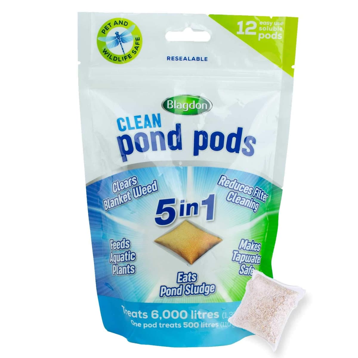 Blagdon Clean Pond Pods, Clears Blanket Weed, Reduces Filter Cleaning, Feeds Aquatic Plants, Eats Pond Sludge, Removes Chlorine, Makes Tap Water Safe, Pet & Wildlife Safe (pack of 12 pods) — view 2