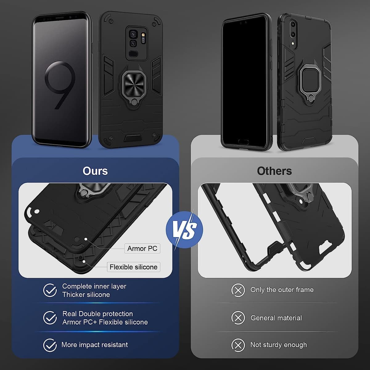 Funda para CMF Phone 2 Pro, Carcasa Antigolpes con Soporte anular metálico, Case Protectora de Grado Militar, Negro — view 108