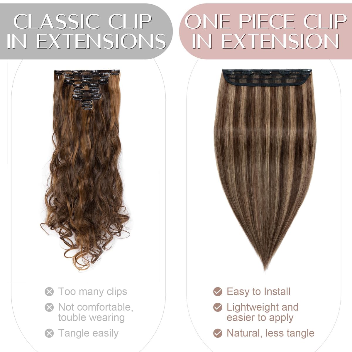14"(35cm) SEGO Extensiones de Cabello Natural Clip Una Pieza GRUESA [#4/27 Castaño Chocolate/Rubio Oscuro] 100% Remy Pelo Humano Liso Postizos (75g) — view 4