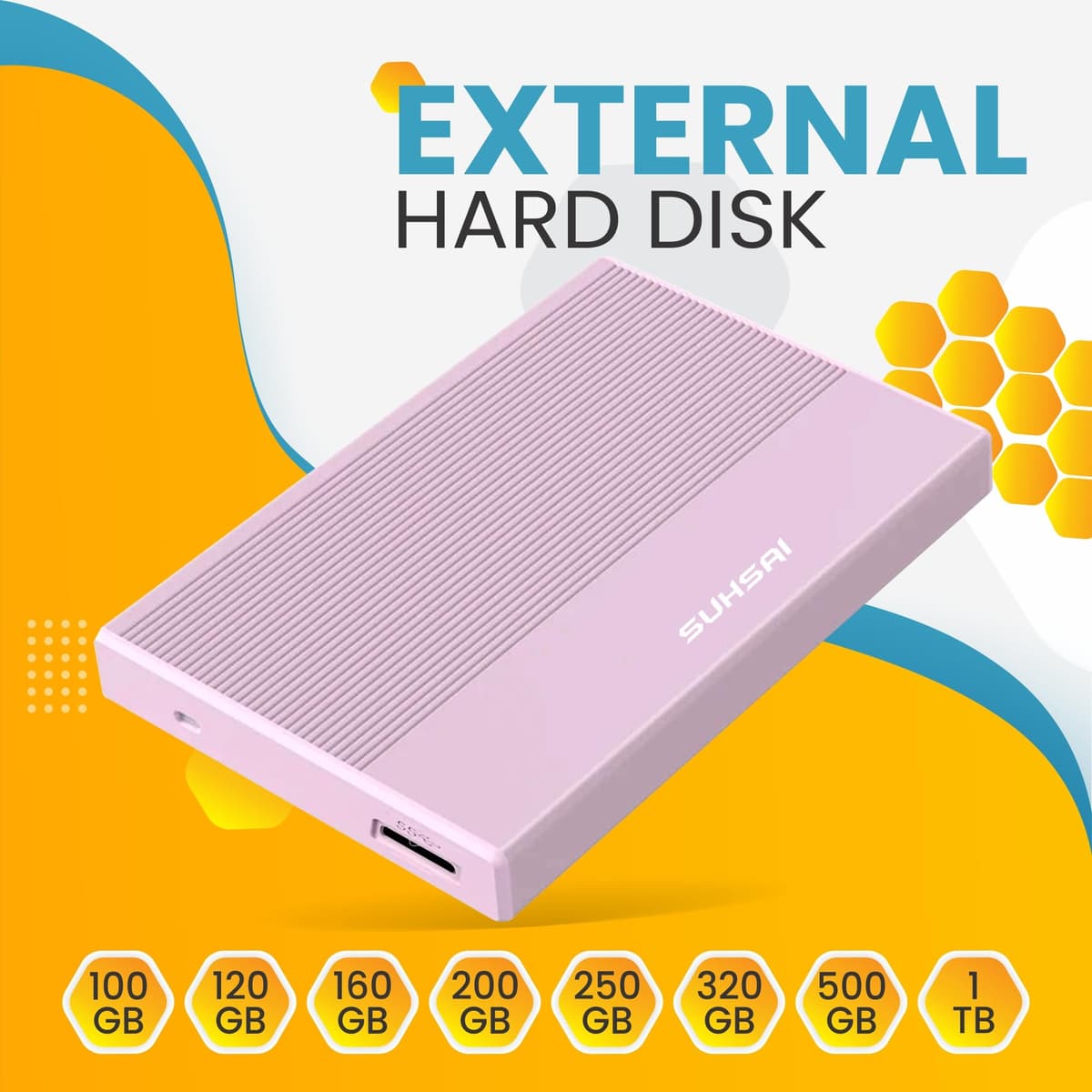 SUHSAI Disco Duro Externo de 500 GB Copia de Seguridad de Datos HDD - Expansión de Memoria de 2,5" Disco Duro portátil USB 3.0 Compatible con Mac, Escritorio, PC, PS4, PS5, (Rosa) — view 2