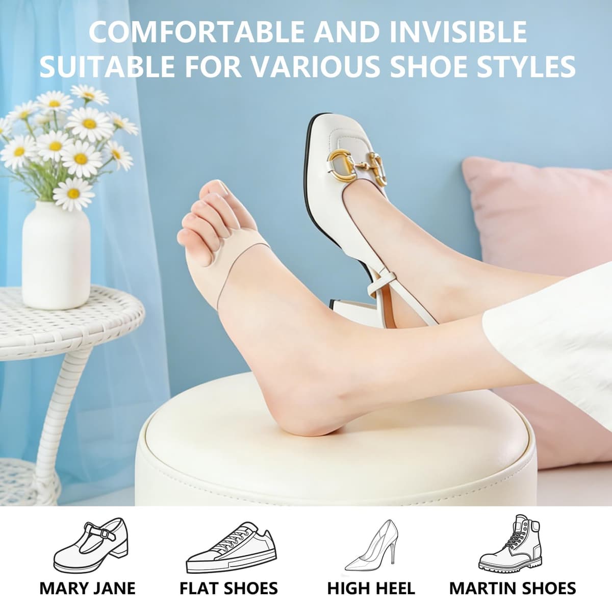 Plantillas metatarsianas, almohadillas para la bola del pie, 2 pares, calcetines transpirables de cinco dedos y medio, soporte antiolor para el antepié para mujeres y hombres, se ajusta a zapatillas — view 5